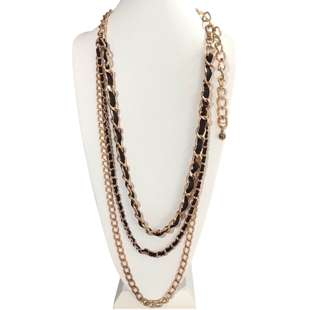 Layered Chunky Chain Gold Long Necklace Black Velvet Fabric Fashion Jewelry